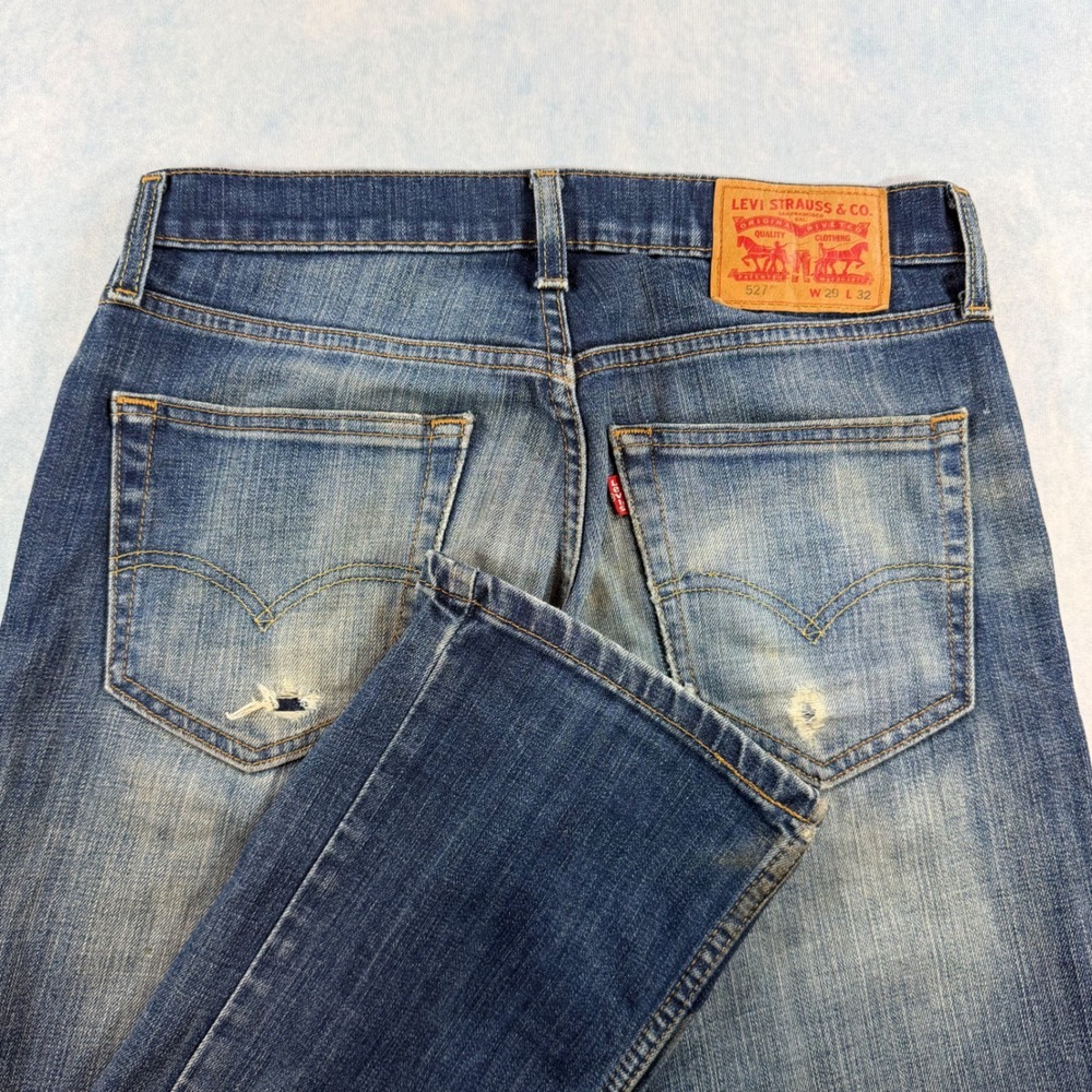 Levi's 527 Slim Bootcut Jeans Mens W29 L32 Blue Good Distressed Stretch Denim